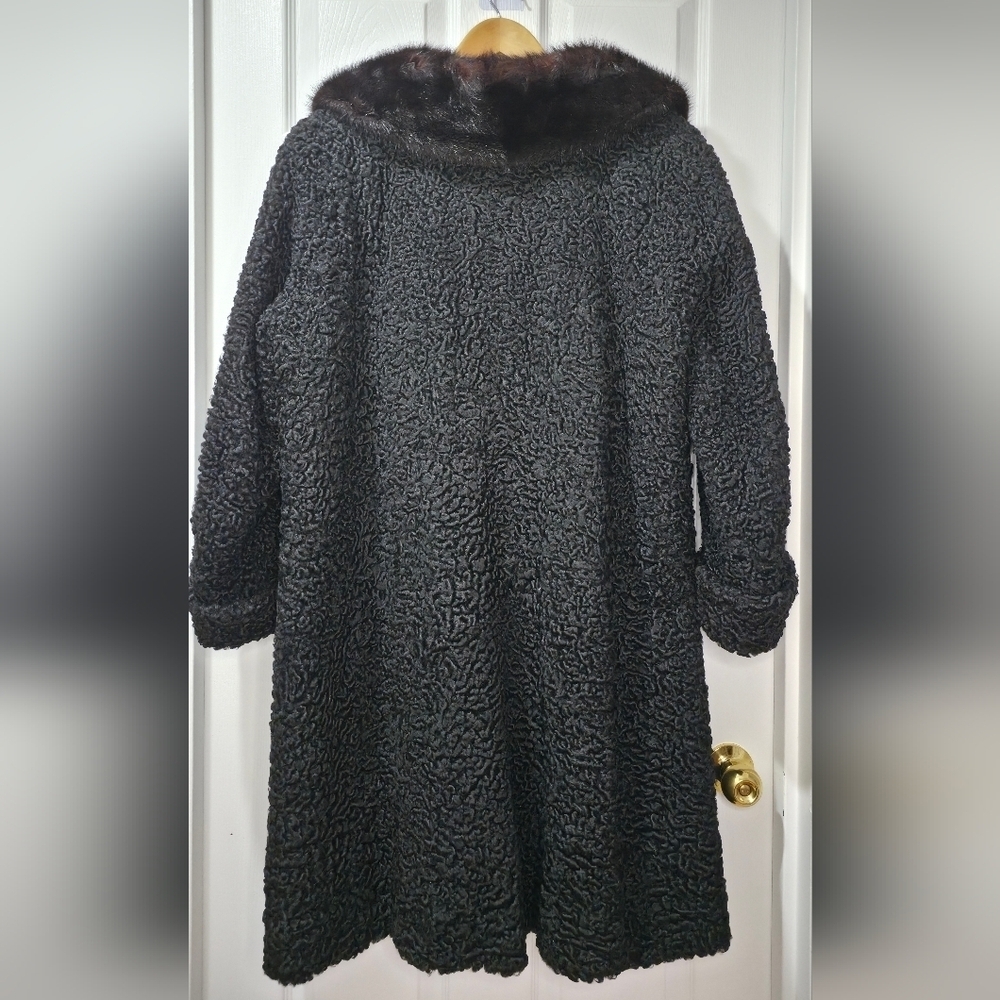 Vintage Persian Lamb Fur Coat with Mink Fur Collar Size M Luxury Perfect Conditi - Picture 3 of 17